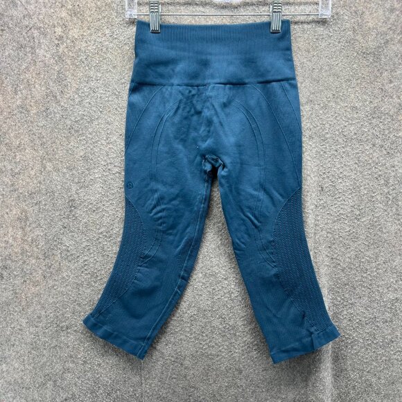 Lululemon Leggings Women 0 Blue Seamless Wunder Under Crop High Rise Textured - Picture 4 of 9